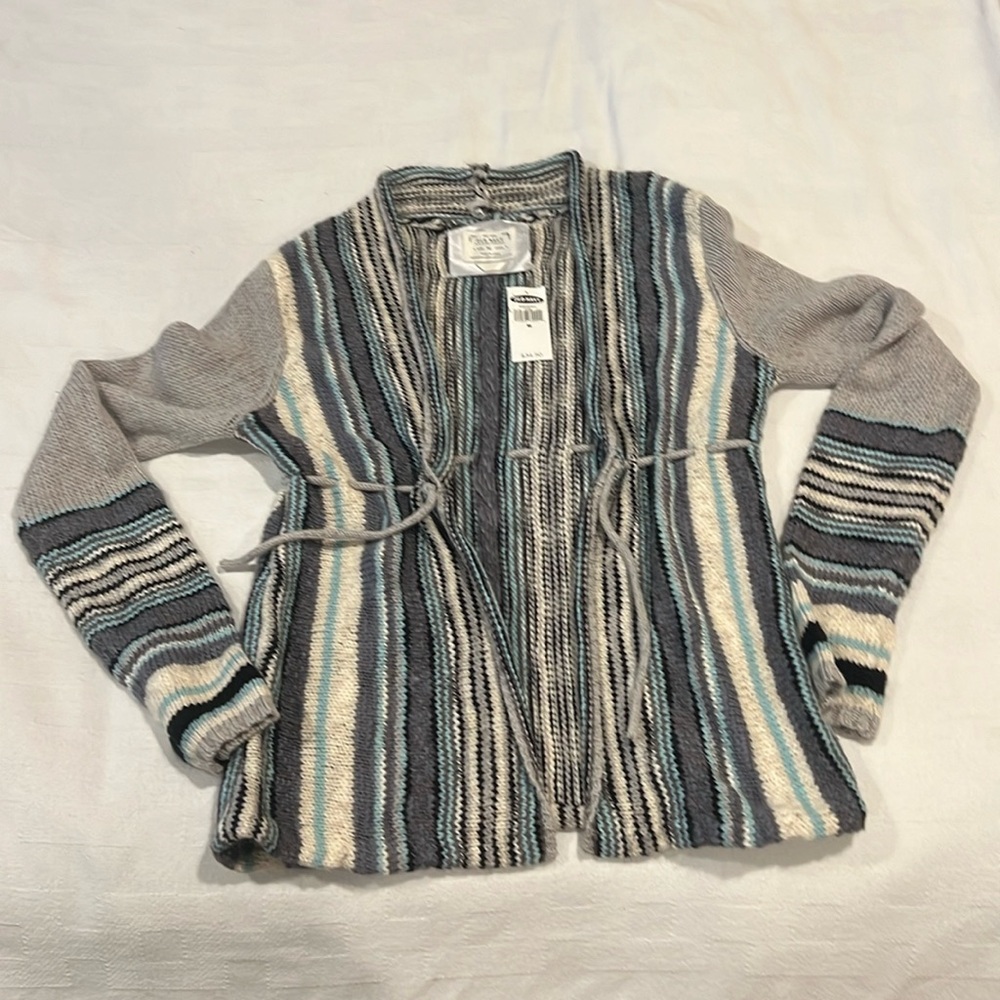 NWT Old navy gray/white/teal tie sweater